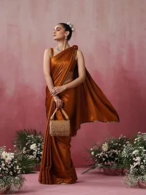 Mustard Magma Satin Saree with Lace and Embroidered Blouse Fabric