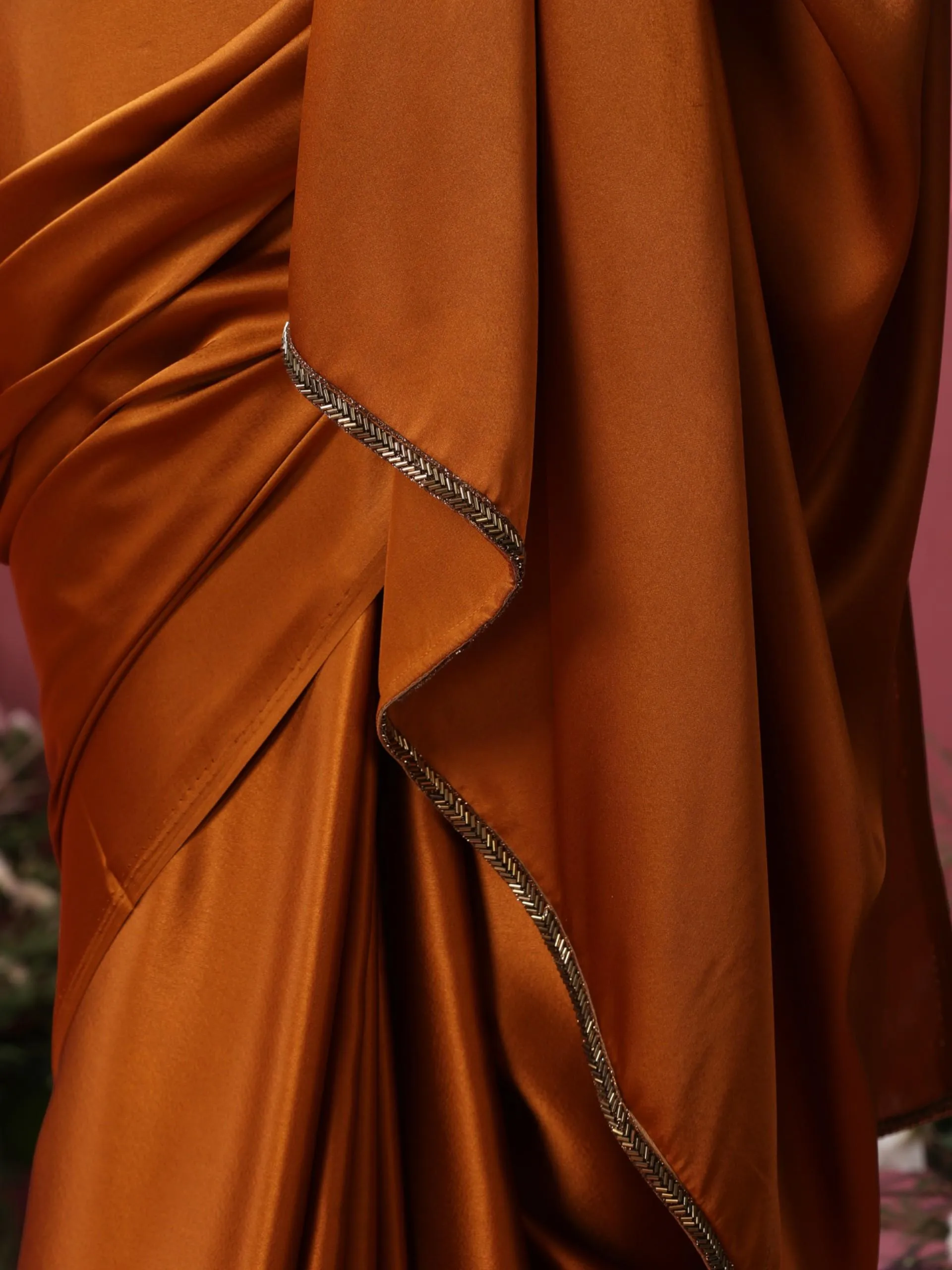 Mustard Magma Satin Saree with Lace and Embroidered Blouse Fabric
