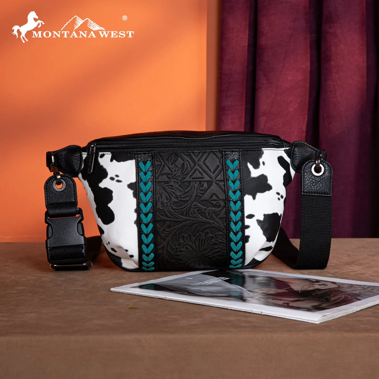 MW1318-194 Montana West Tooled Collection Fanny Pack-  Black