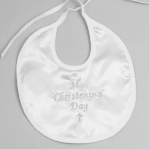 My Christening Day Satin Fancy White Baby Bib