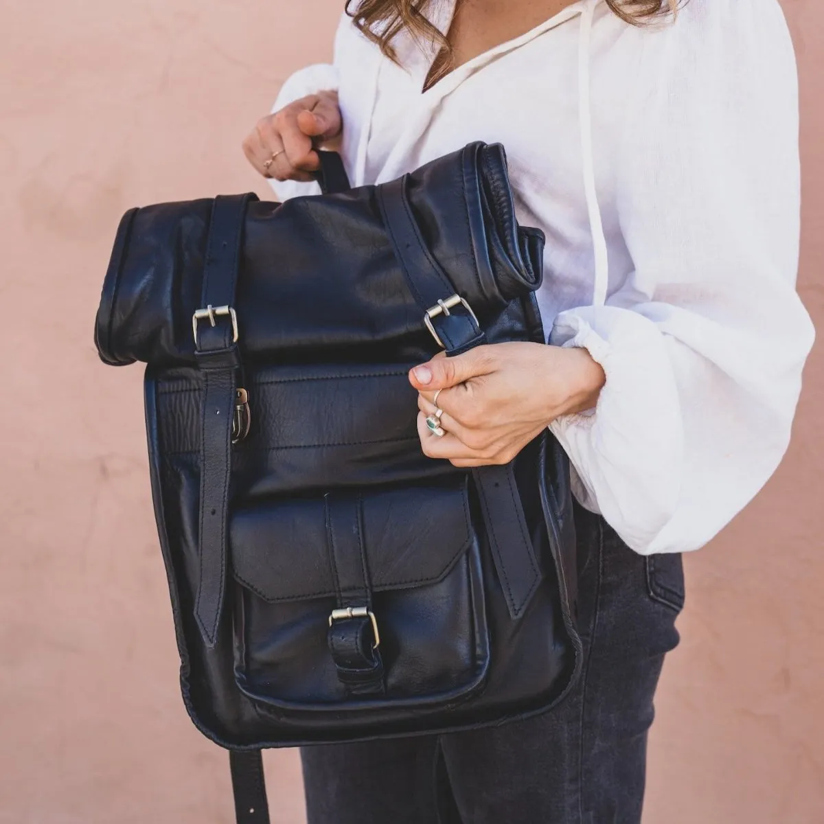 Mystery Leather Rolltop Backpack