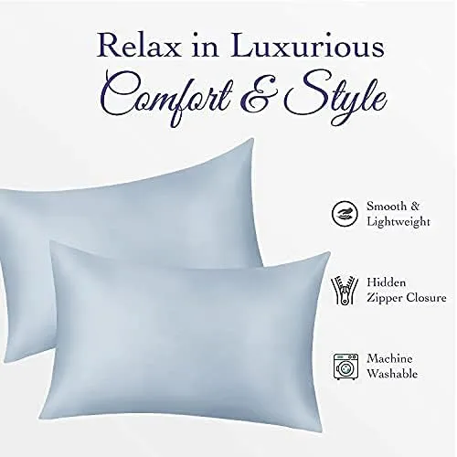 NEW JINAMART Silk Satin Pillow Cases for Hair and Skin - Ultra Soft Body Pillowcases with Hidden Zipper - Hypoallergenic Satin Pillow Cases (Sky Blue, King 2-Pack)