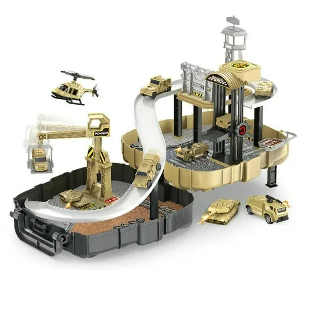 New Military Base Special Forces Fold and Go Backpack Toy Set! Includes fold out Backpack, 4 vehicles, 1 helicopter! Ages 3 