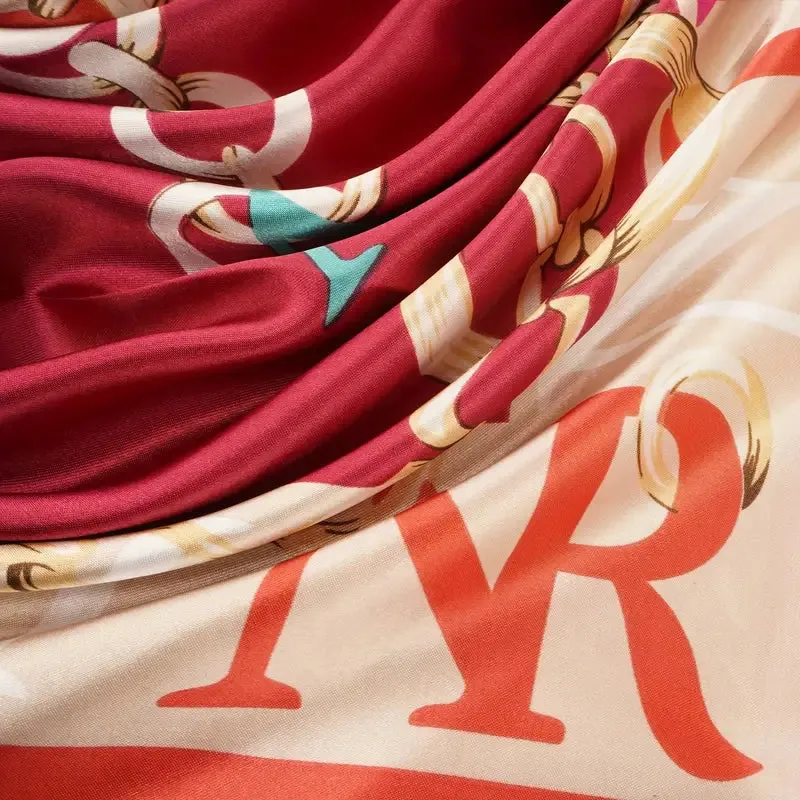 NEW Retails $51, 35" Satin Large Square Scarf Stylish Chain Print Bandana Elegant Silk Feeling Hair Wrapping Scarf Women Night Sleeping Headscarf, Orange