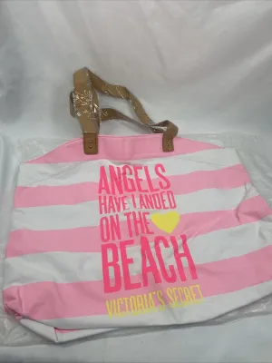 New Victoria’s Secret Pink White Stripe Angels Landed Beach Bag Tote Gym