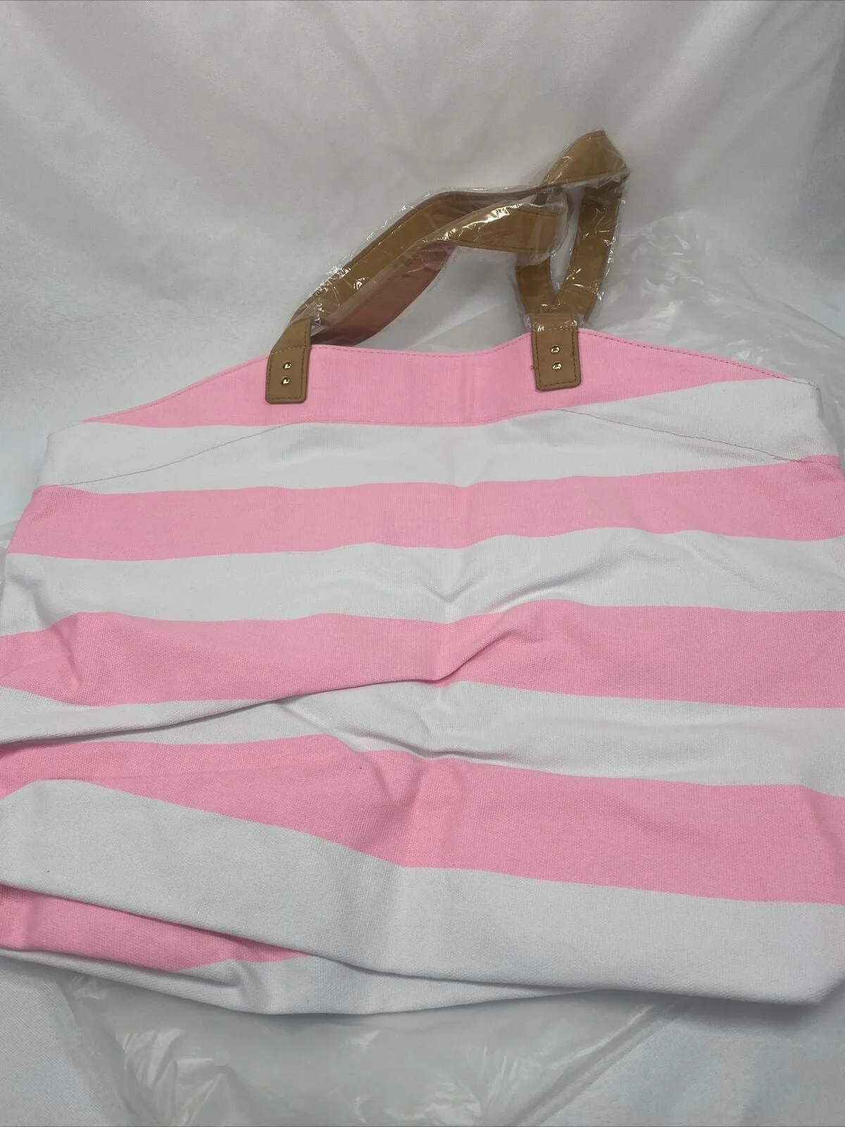 New Victoria’s Secret Pink White Stripe Angels Landed Beach Bag Tote Gym