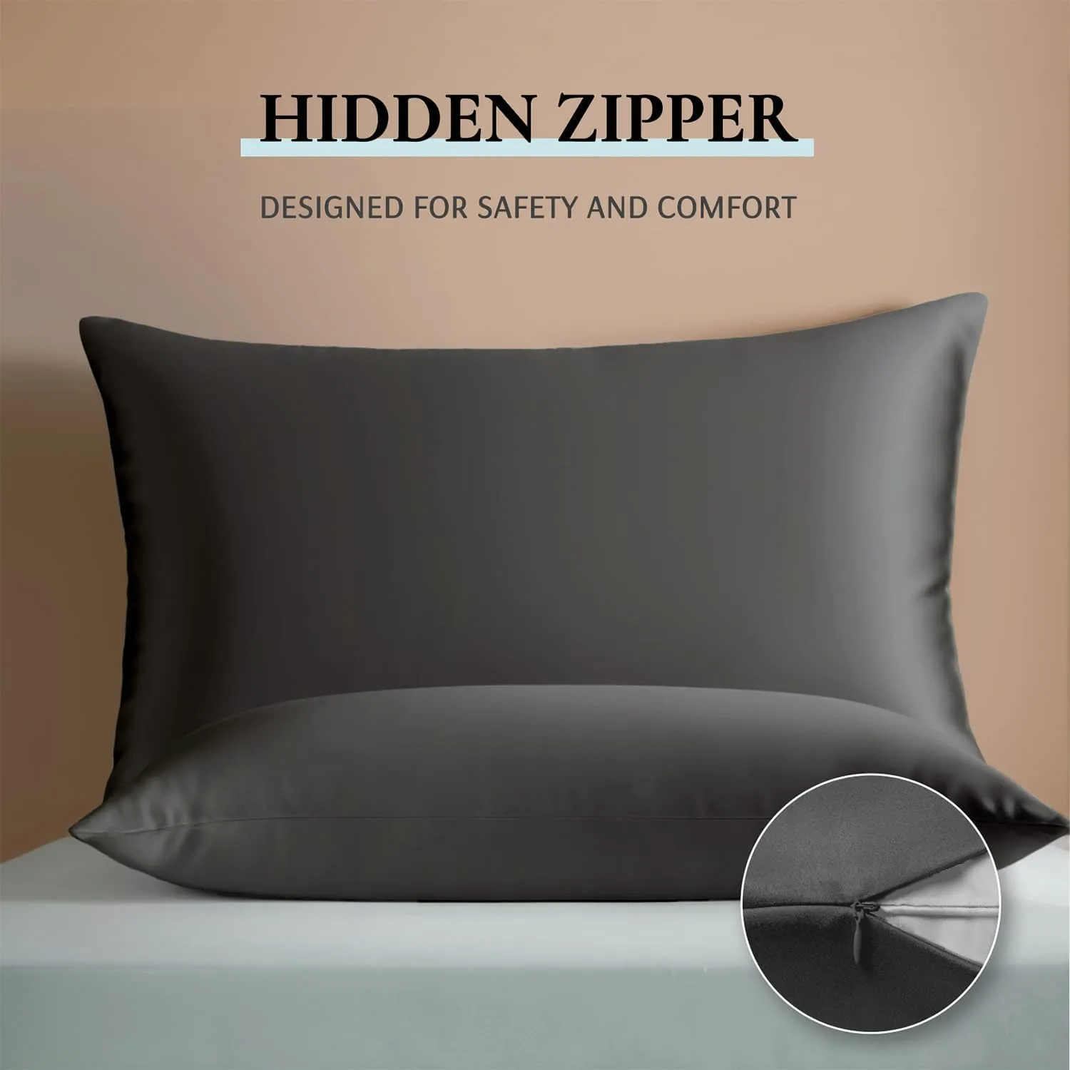 NEW Zenssia Satin Pillow Cases 2 Pack Standard, Silky Satin Pillowcase for Hair and Skin, Breathable Satin Pillow Cover with Hidden Zipper, 20x26 inches, Standard Size, Black