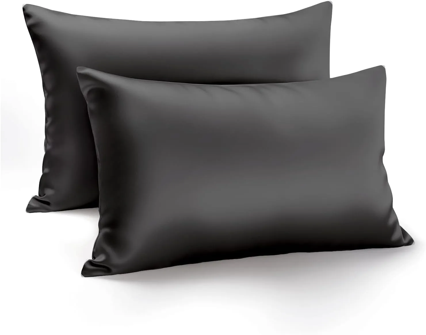 NEW Zenssia Satin Pillow Cases 2 Pack Standard, Silky Satin Pillowcase for Hair and Skin, Breathable Satin Pillow Cover with Hidden Zipper, 20x26 inches, Standard Size, Black