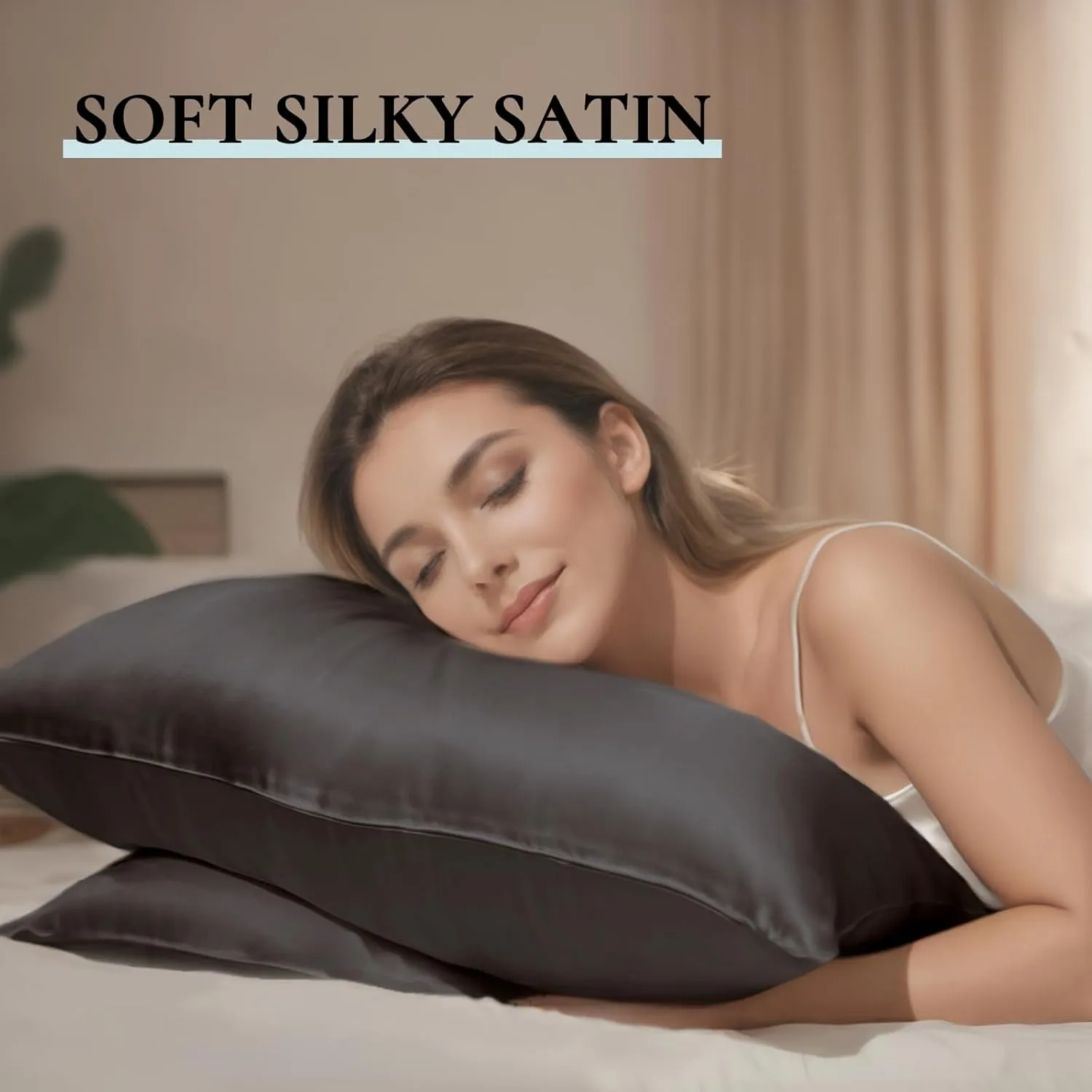 NEW Zenssia Satin Pillow Cases 2 Pack Standard, Silky Satin Pillowcase for Hair and Skin, Breathable Satin Pillow Cover with Hidden Zipper, 20x26 inches, Standard Size, Black