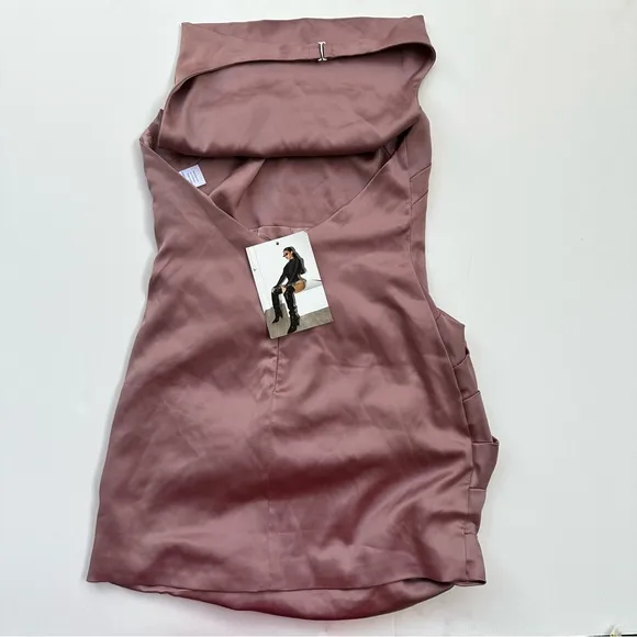 NWT! Naked Wardrobe Ruched Halter Neck Satin mini dress