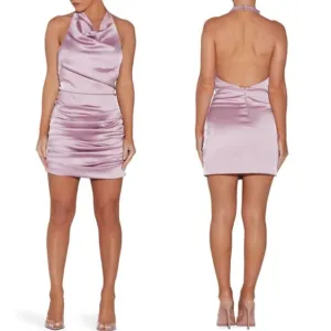 NWT! Naked Wardrobe Ruched Halter Neck Satin mini dress