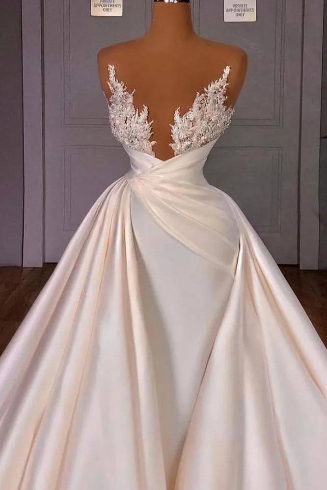 Off the Shoulder Sequined Fur Satin Wedding Party Gown Sleeveless/Long Sleevess styles