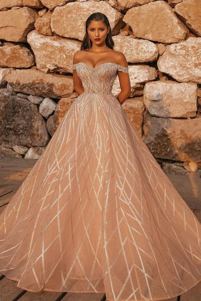 Off the Shoulder Sequins Aline Wedding Gown