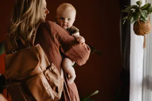 OiOi Faux Leather Baby Changing Backpack -Tan