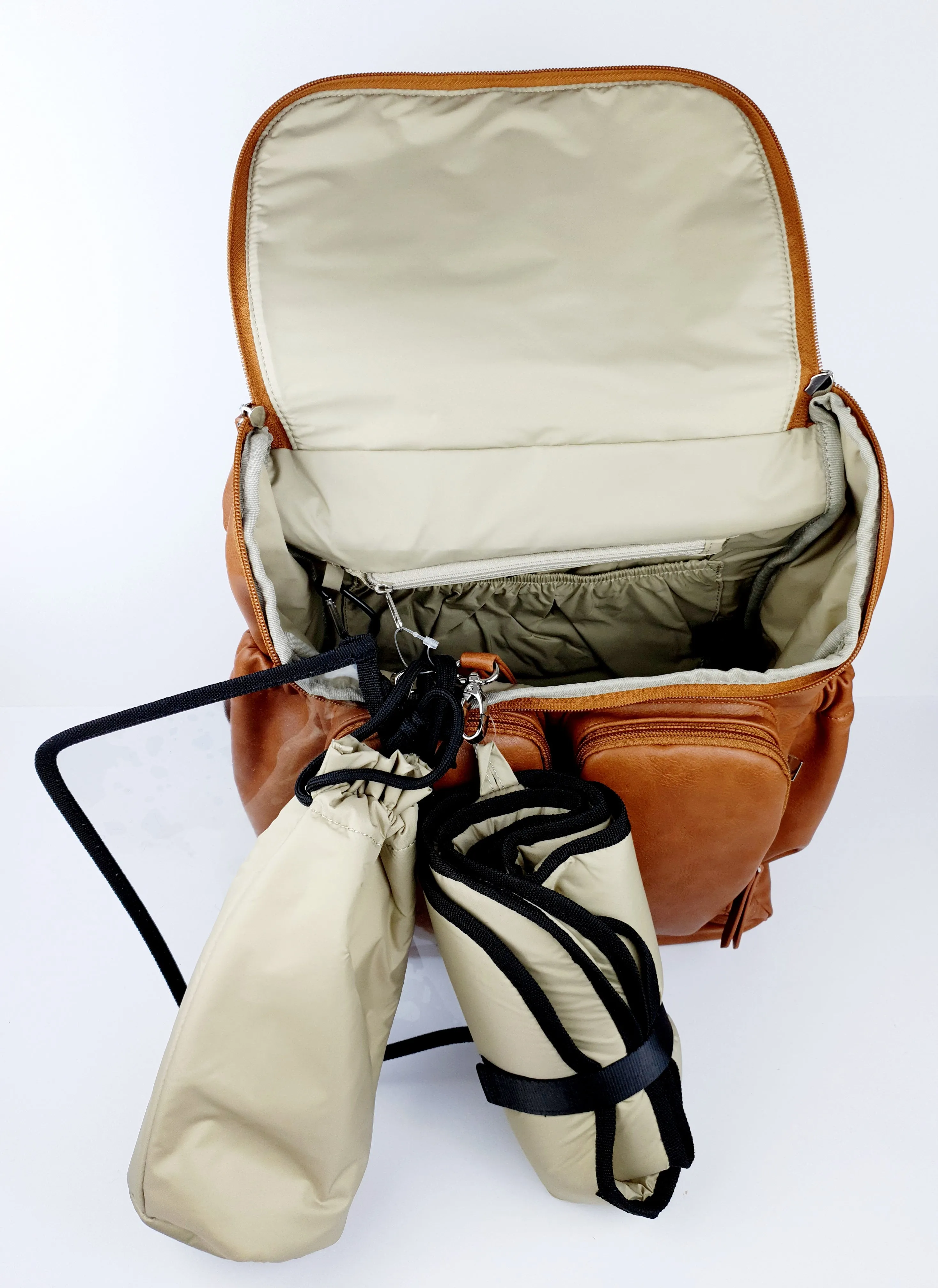 OiOi Faux Leather Baby Changing Backpack -Tan