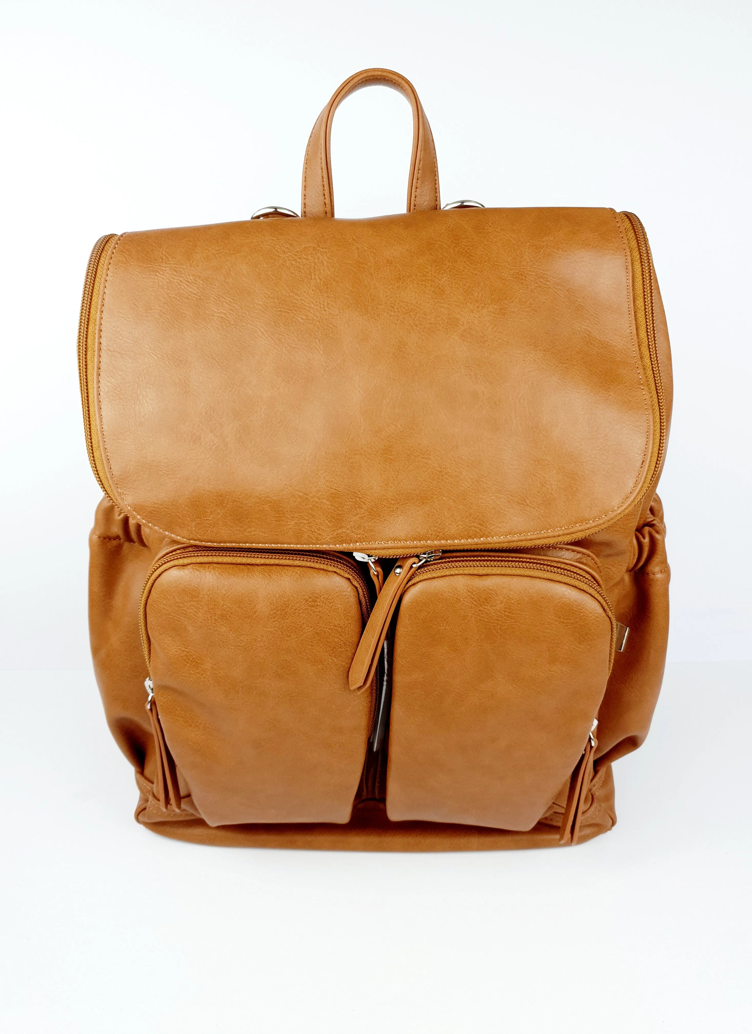 OiOi Faux Leather Baby Changing Backpack -Tan