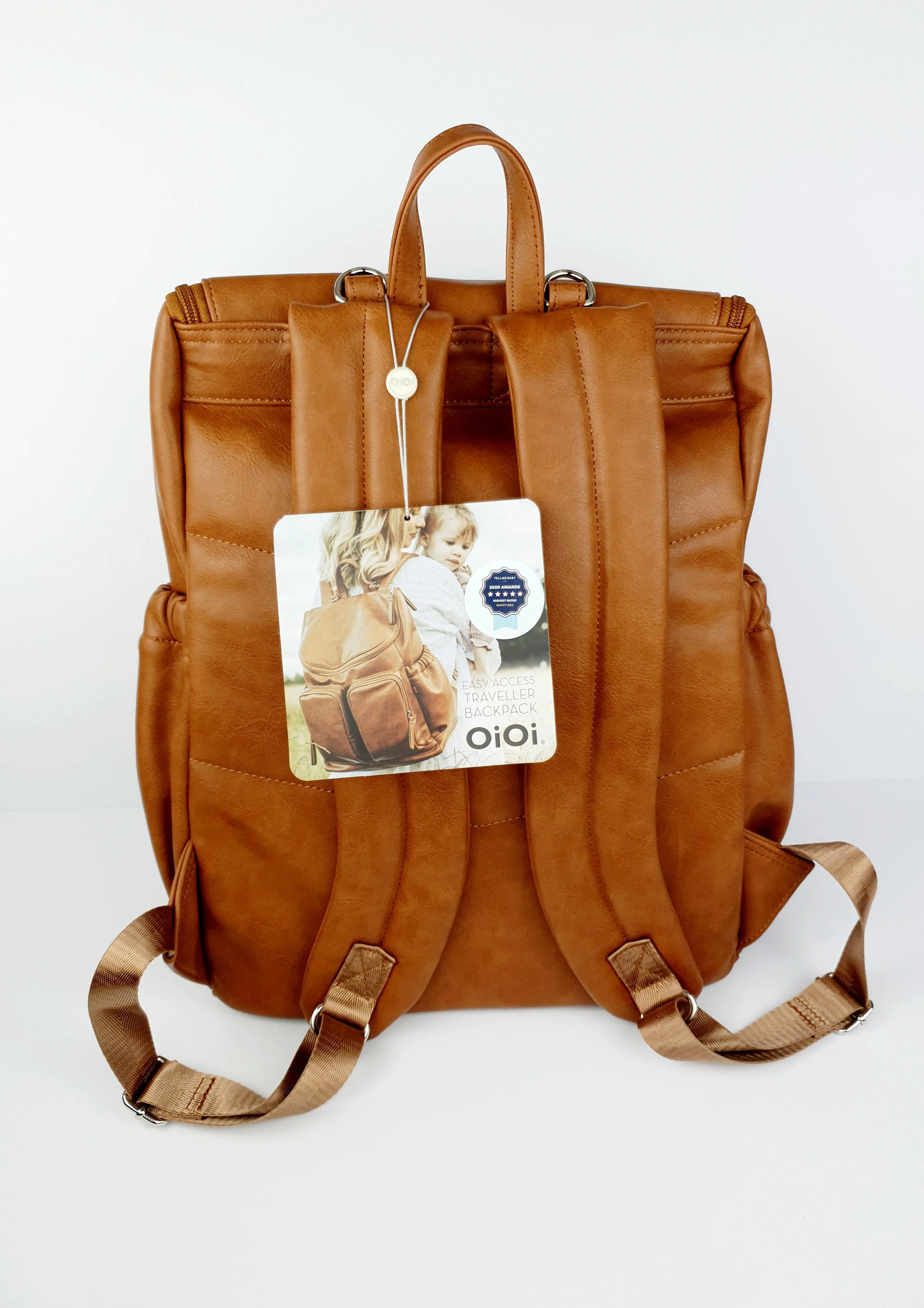 OiOi Faux Leather Baby Changing Backpack -Tan