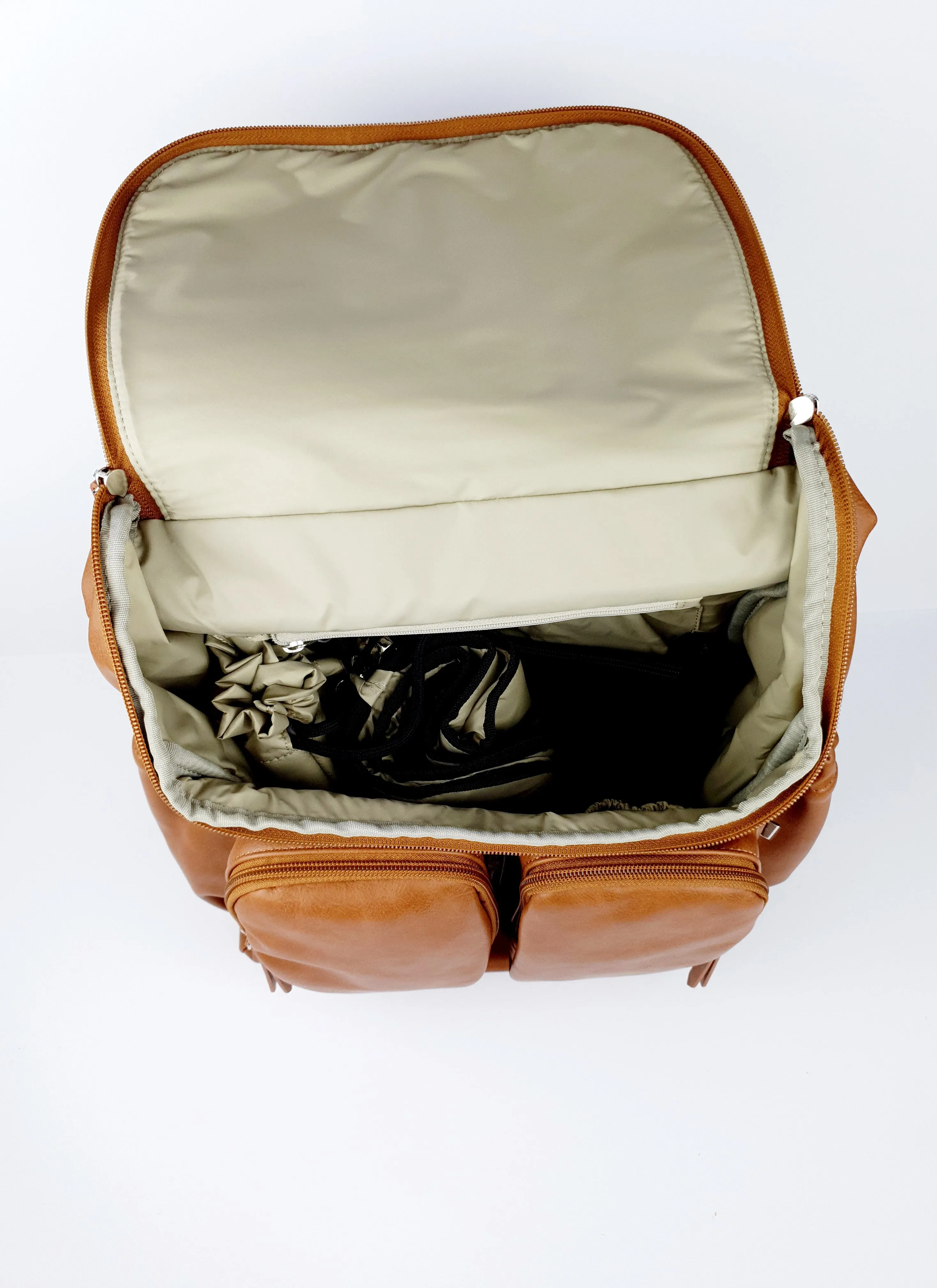 OiOi Faux Leather Baby Changing Backpack -Tan
