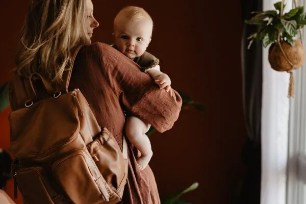 OiOi Faux Leather Baby Changing Backpack -Tan