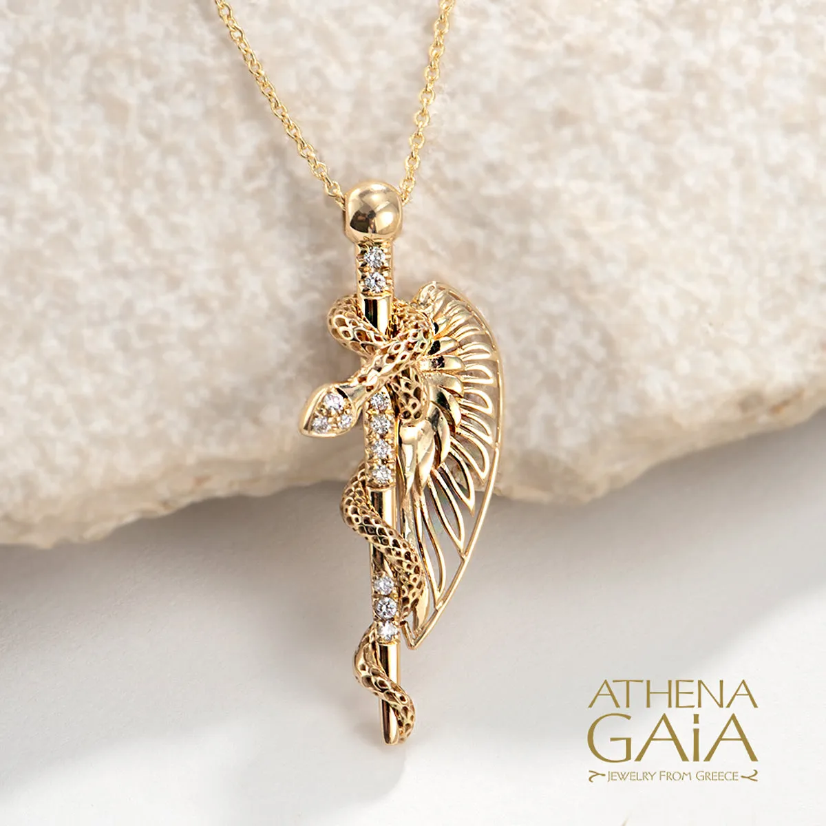 Olympian Hermes Caduceus Pendant with Necklace