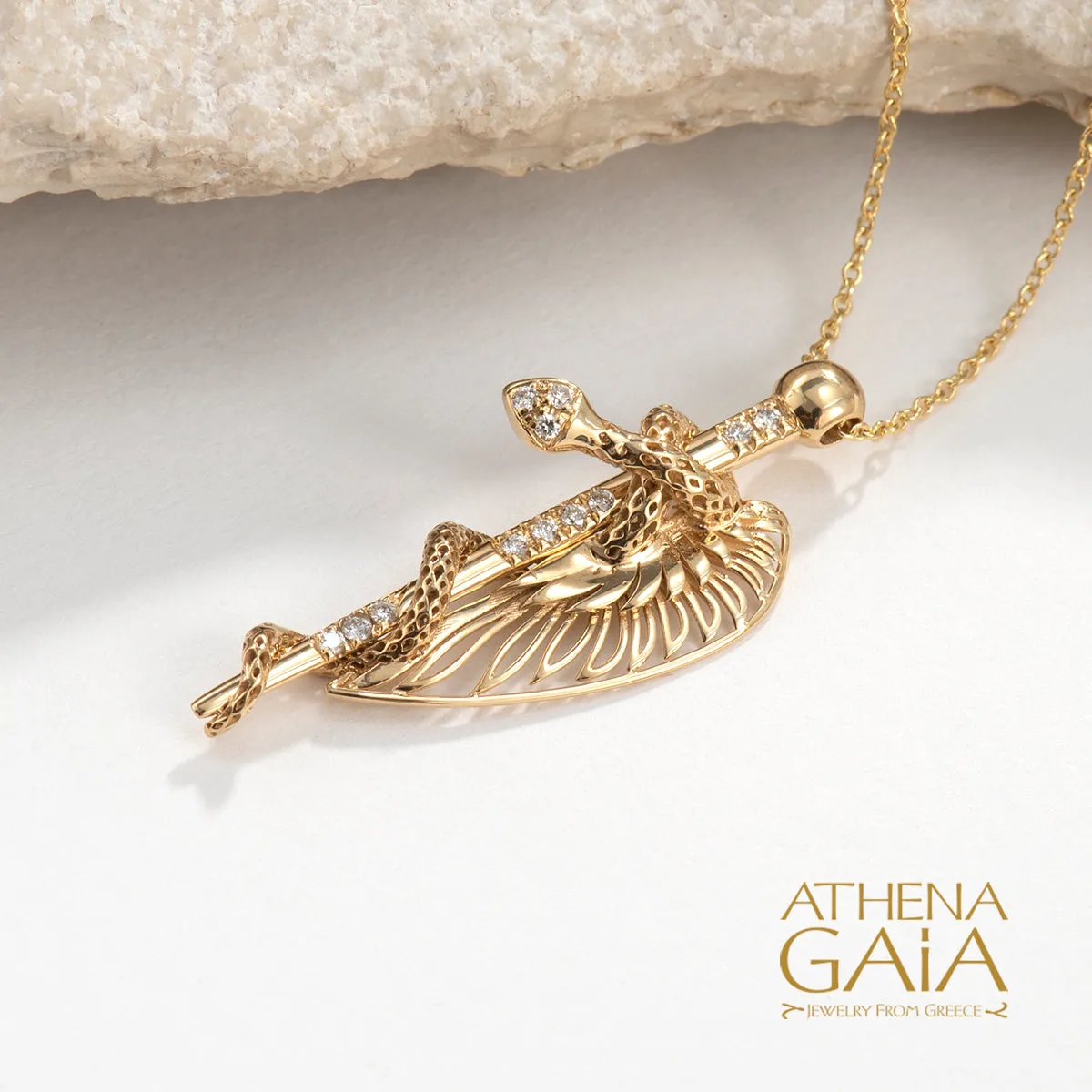 Olympian Hermes Caduceus Pendant with Necklace