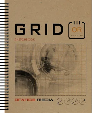 Orange Media Grid Sketchbook. Spiral Bound. Left Spine. Multi-Media. (8.5" x 11") 1/4" BOX. (ORANGE). SB-2550-LS