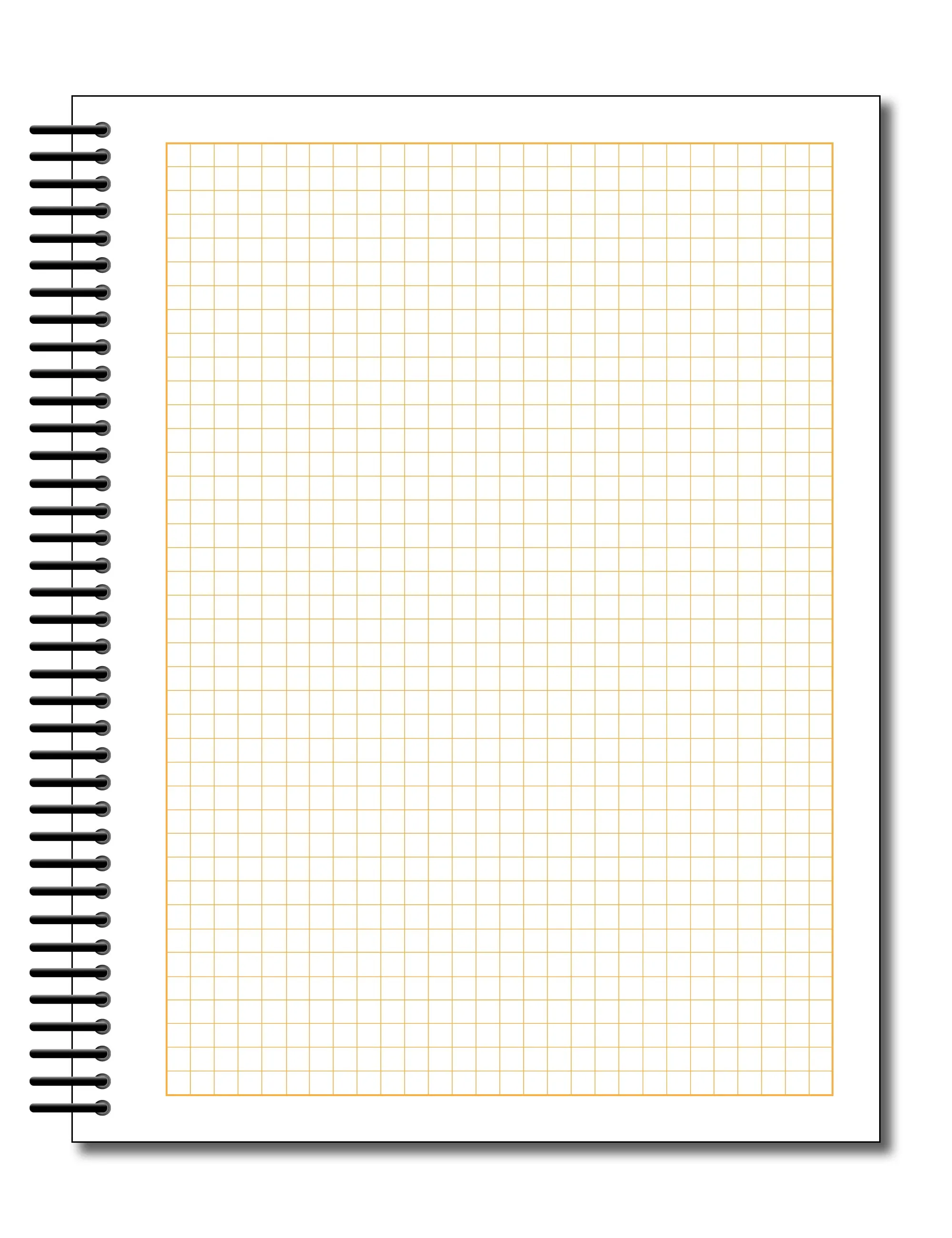Orange Media Grid Sketchbook. Spiral Bound. Left Spine. Multi-Media. (8.5" x 11") 1/4" BOX. (ORANGE). SB-2550-LS