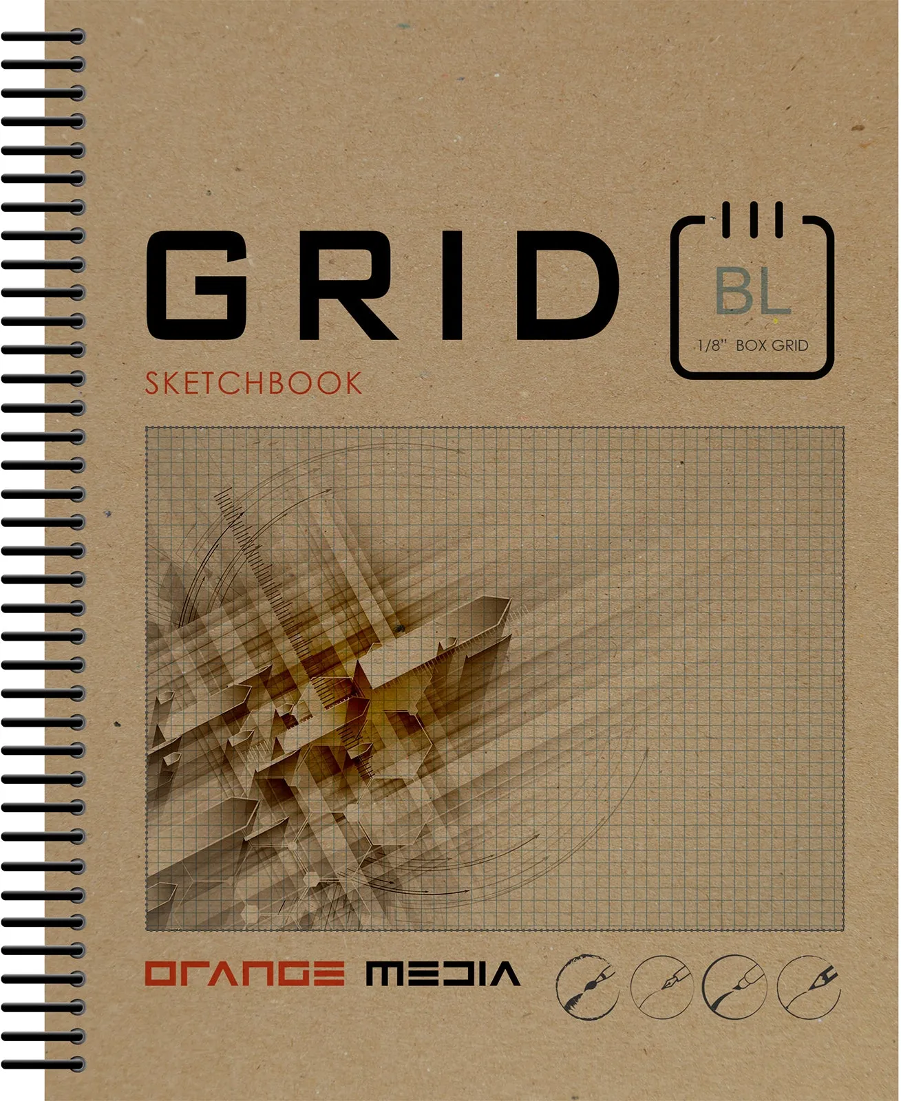 Orange Media GRID Sketchbook. Spiral Bound. Left Spine. Multi-Media. (8.5" x 11") 1/8" BOX. (BLUE). SB-2550-LS