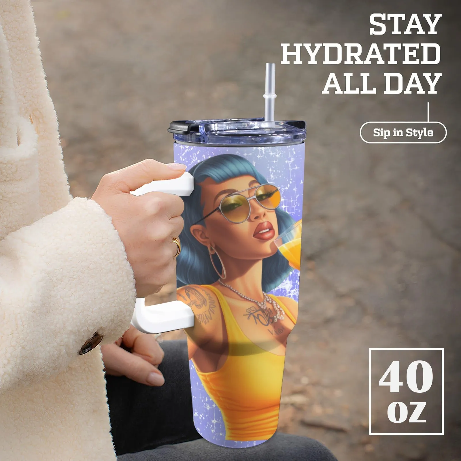 Orange Vibes 40oz Tumbler with Handle