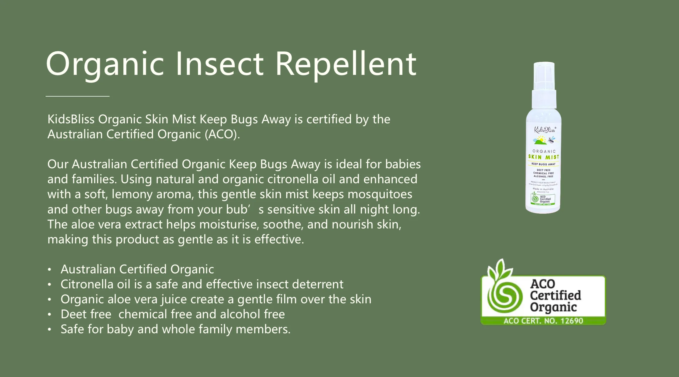 Organic Baby & Kids Mosquito, Insect and Bug Spray Repellent
