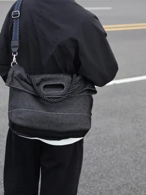 Original Denim Tote Bag Design with Dark Gray Denim and Unique Rope Handle - Modern, Casual for Daily Outings, Work, Casual Activities, Ideal for Carrying Essentials in a Practical and Stylish Way for Men
