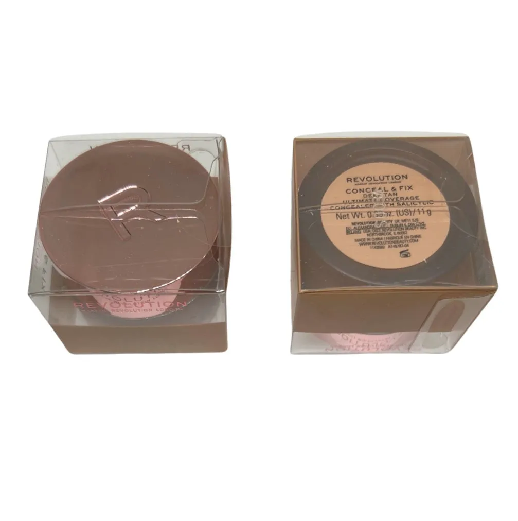 Pack of 2 Makeup Revolution Beauty Conceal & Fix Ultimate Coverage Concealer, Deep Tan