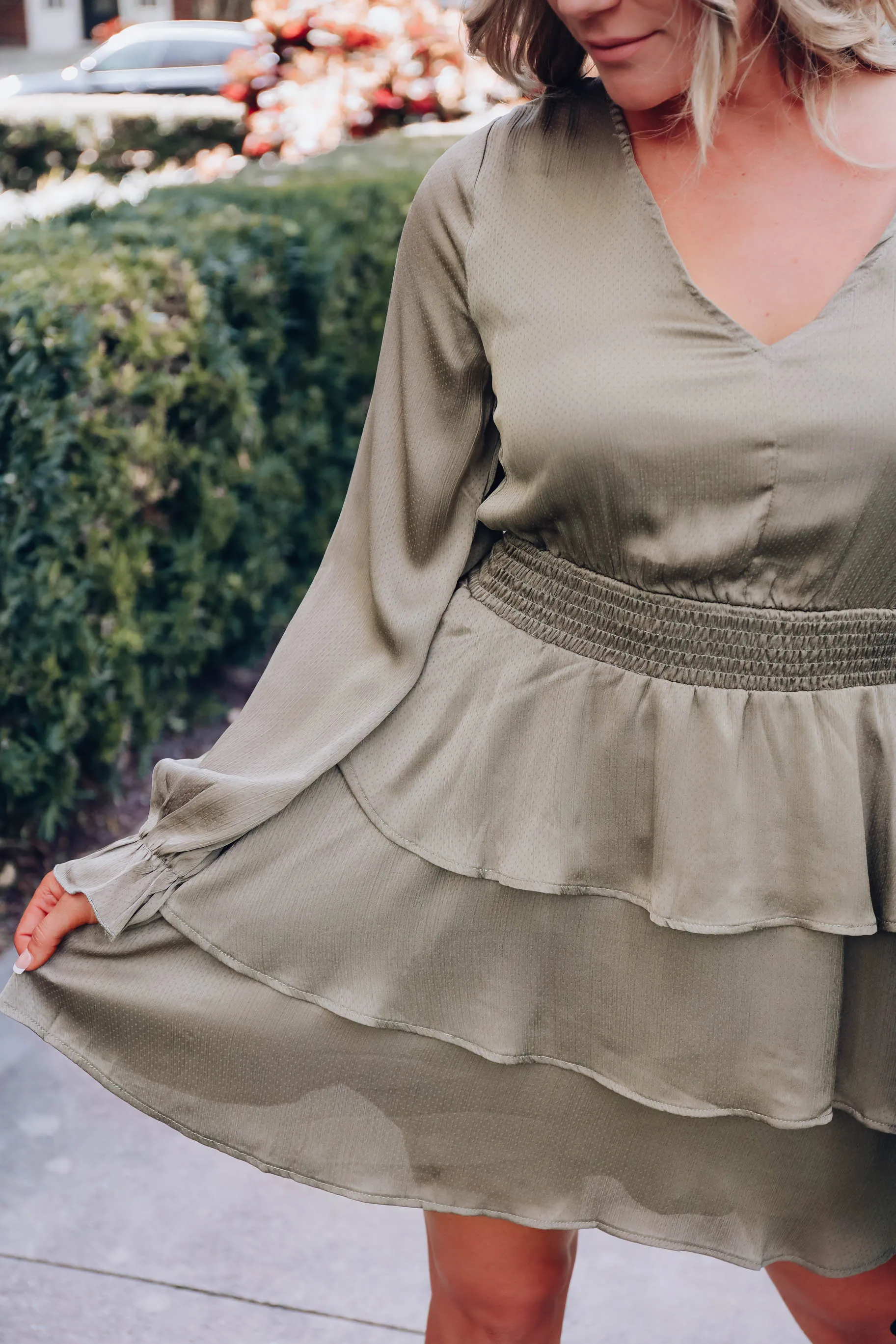 Paget Tiered Textured Dress - Olive