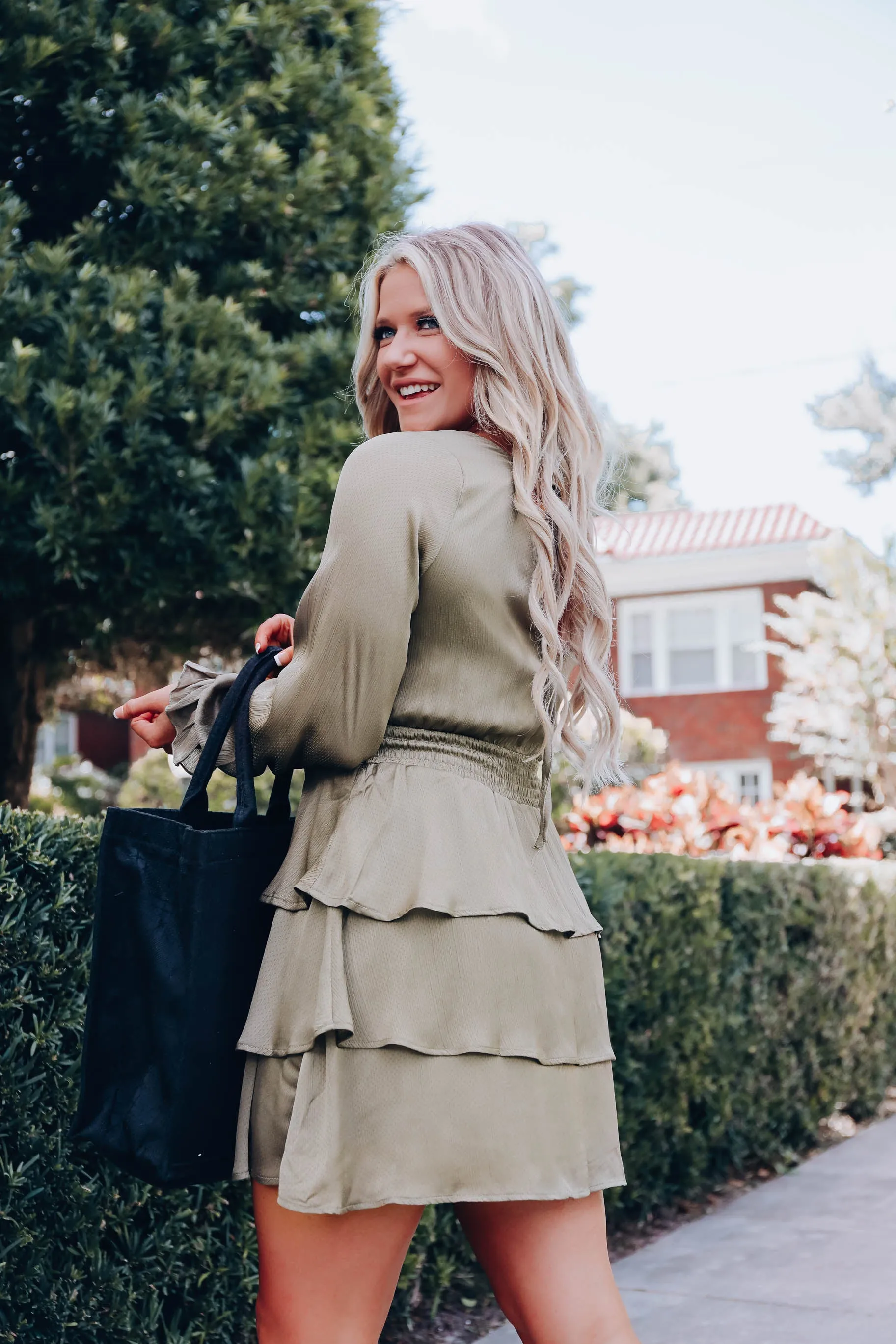 Paget Tiered Textured Dress - Olive
