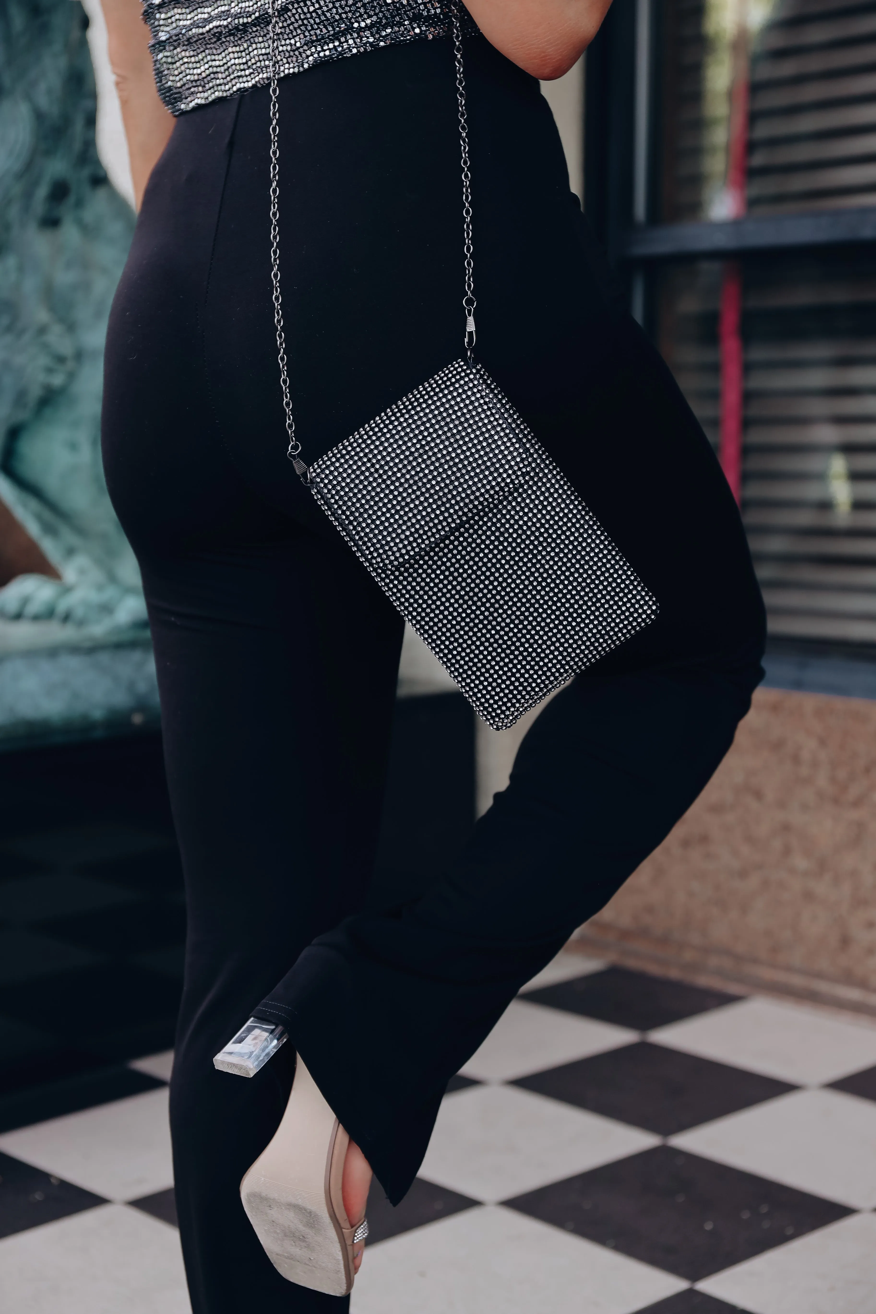 Paint The Town Rhinestone Clutch/Crossbody - Black