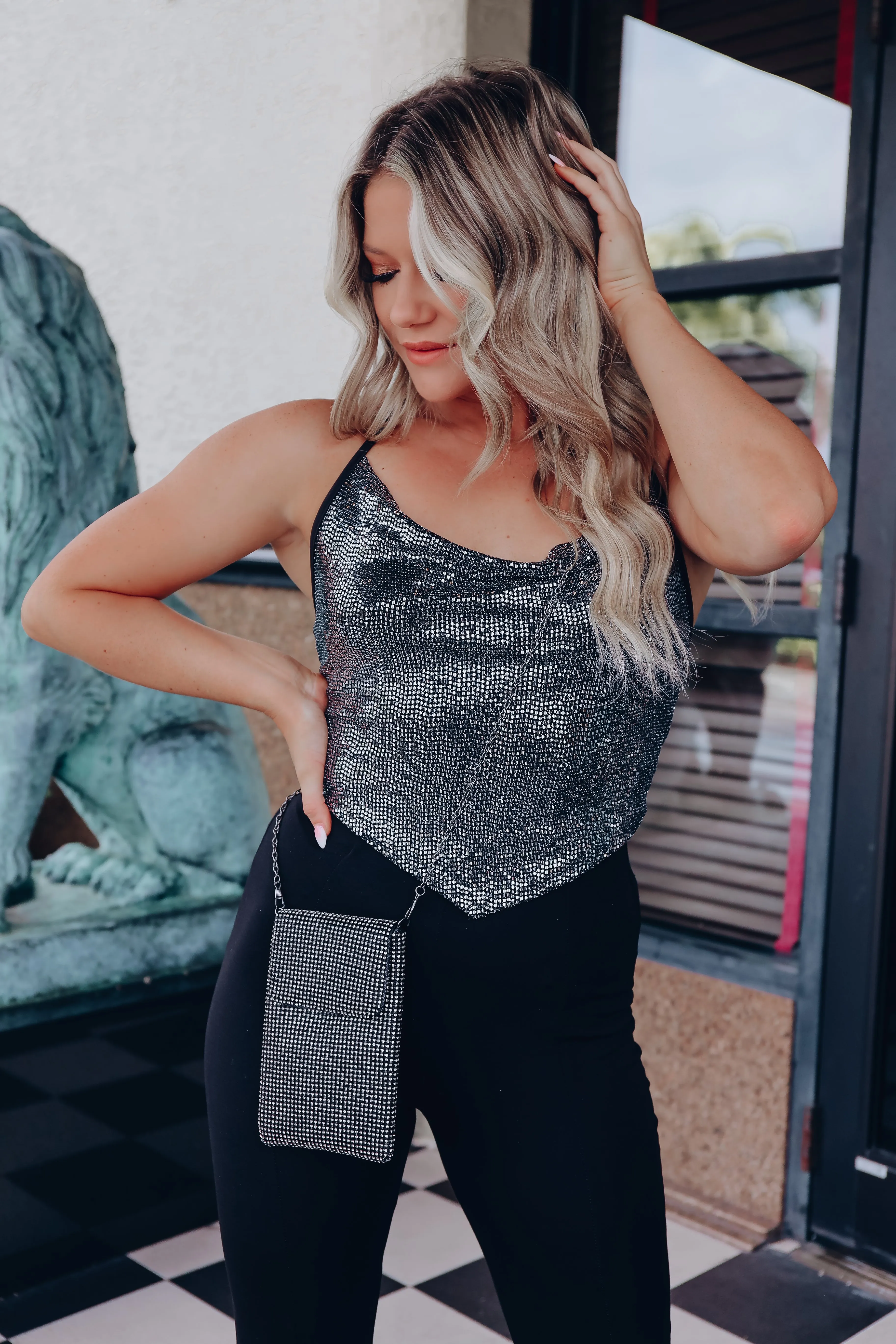 Paint The Town Rhinestone Clutch/Crossbody - Black