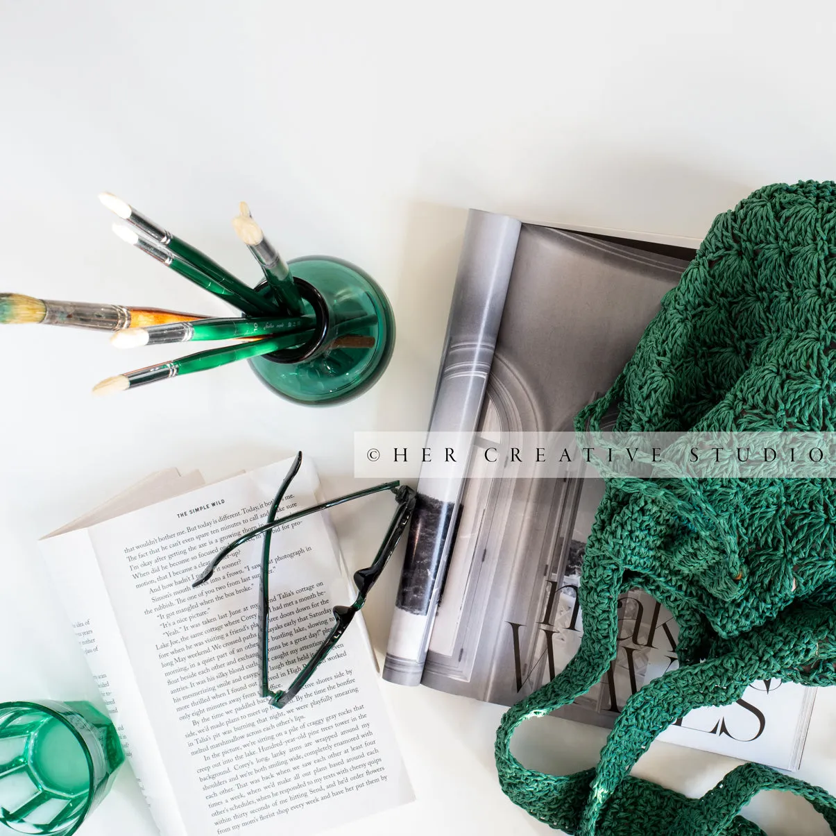 Paintbrushes, Sunglasses & Tote. Styled Stock Image