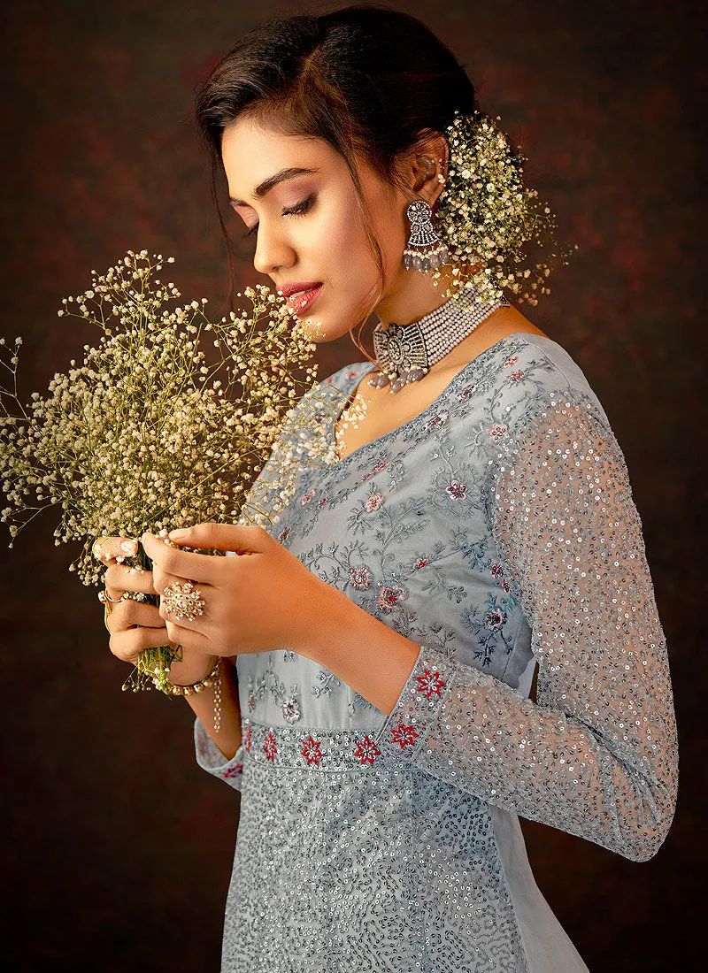 Pale Blue Multi Embroidered Wedding Anarkali Suit