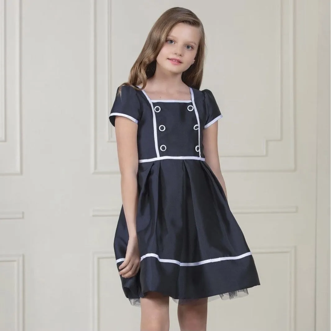 PATACHOU - Girls Satin Sailor Dress - Navy