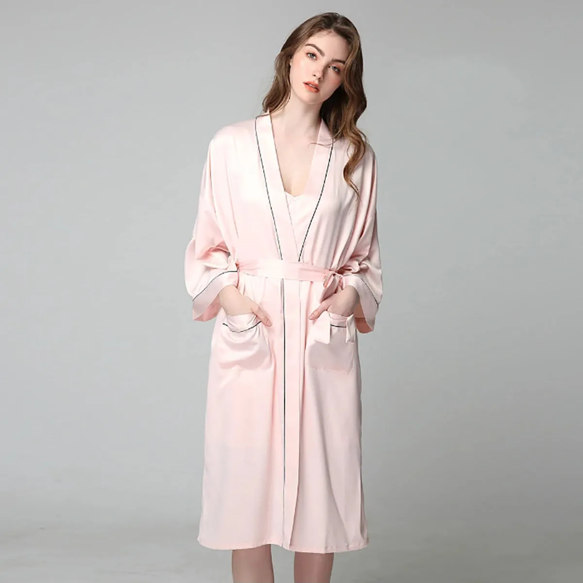 Peach & Black Satin Set