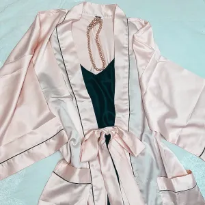 Peach & Black Satin Set
