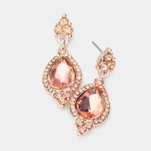 Peach Teardrop Center Dangle Earrings  | Pageant Earrings | 512107