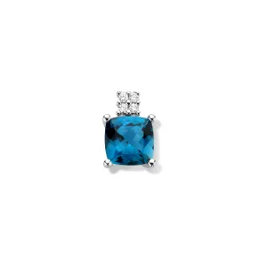 Pendentif carré - Or Blanc, Diamants et Topaze Bleue (064106/TA)