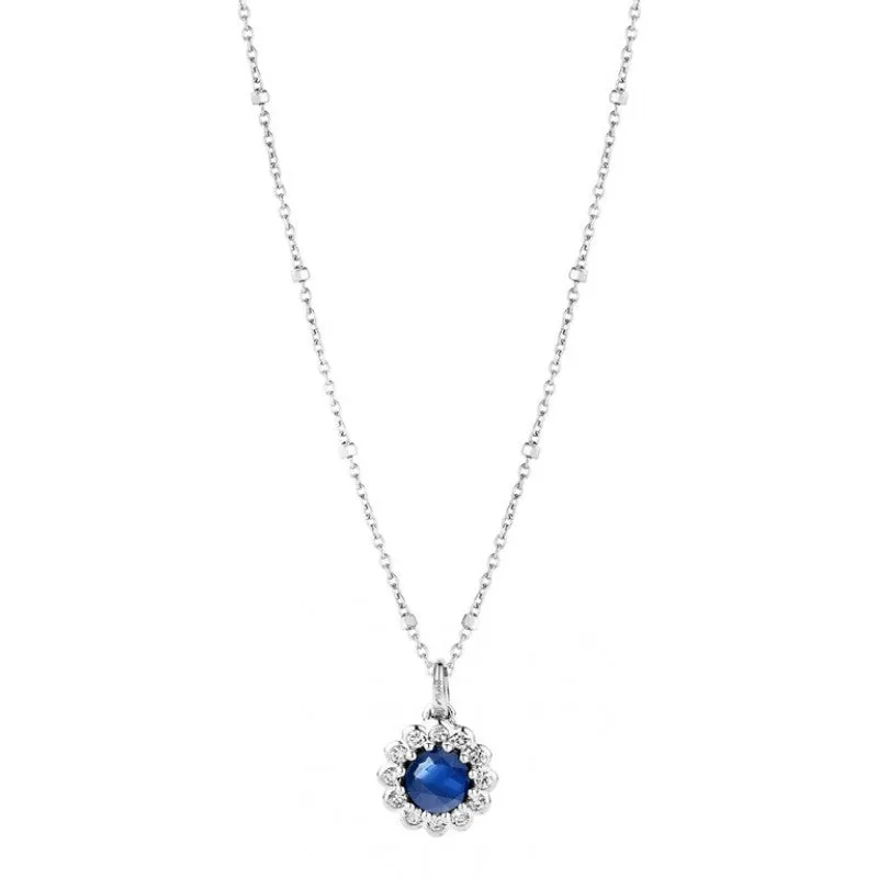 Pendentif entourage fleur - Or jaune, Diamants et Saphir Bleu (GH2009GSB)