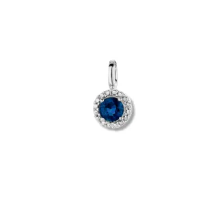 Pendentif entourage - Or Blanc, Saphir Bleu (057468/S)