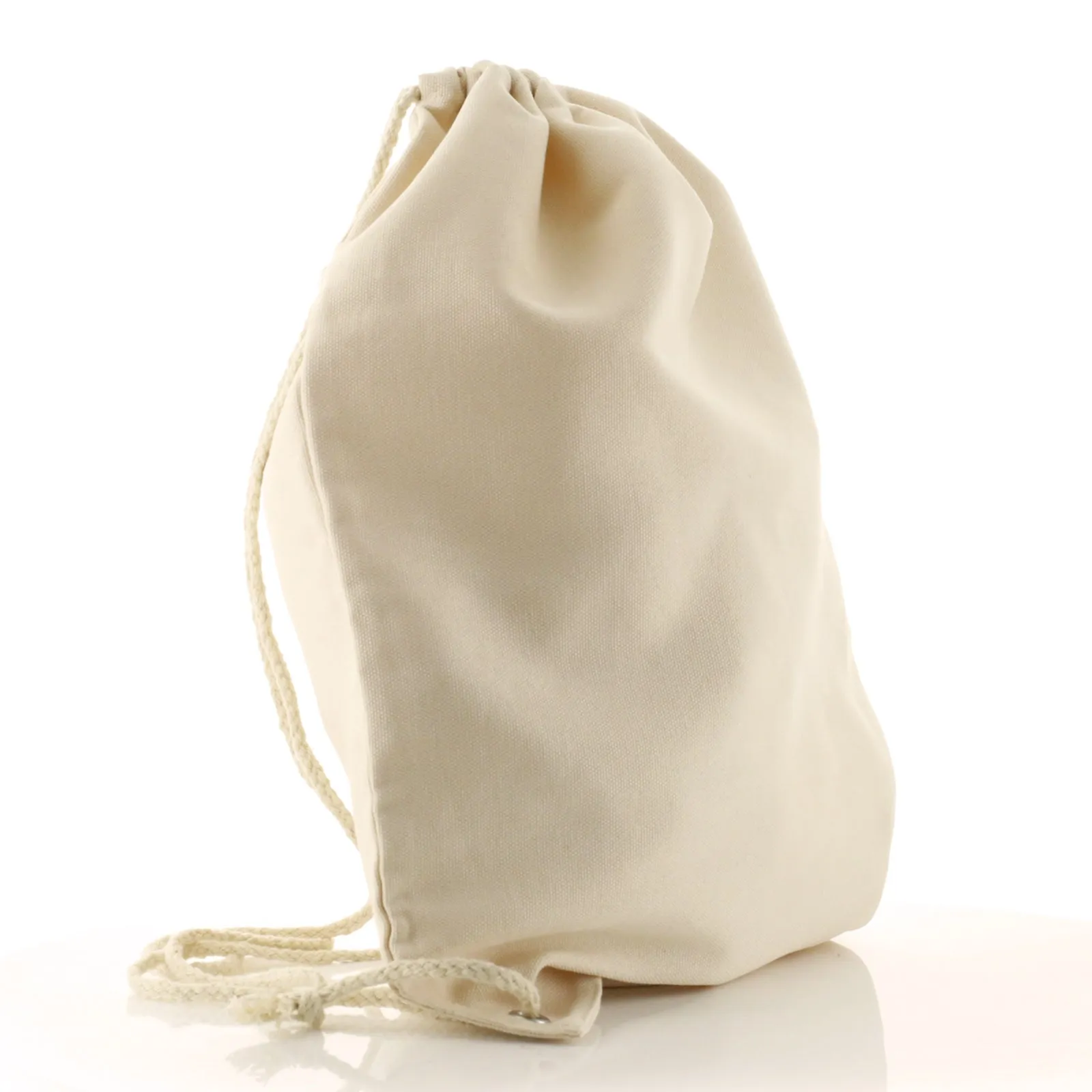 Personalised Canvas Drawstring Backpack with Brown Alpaca Acorn Wreath and Cute Text
