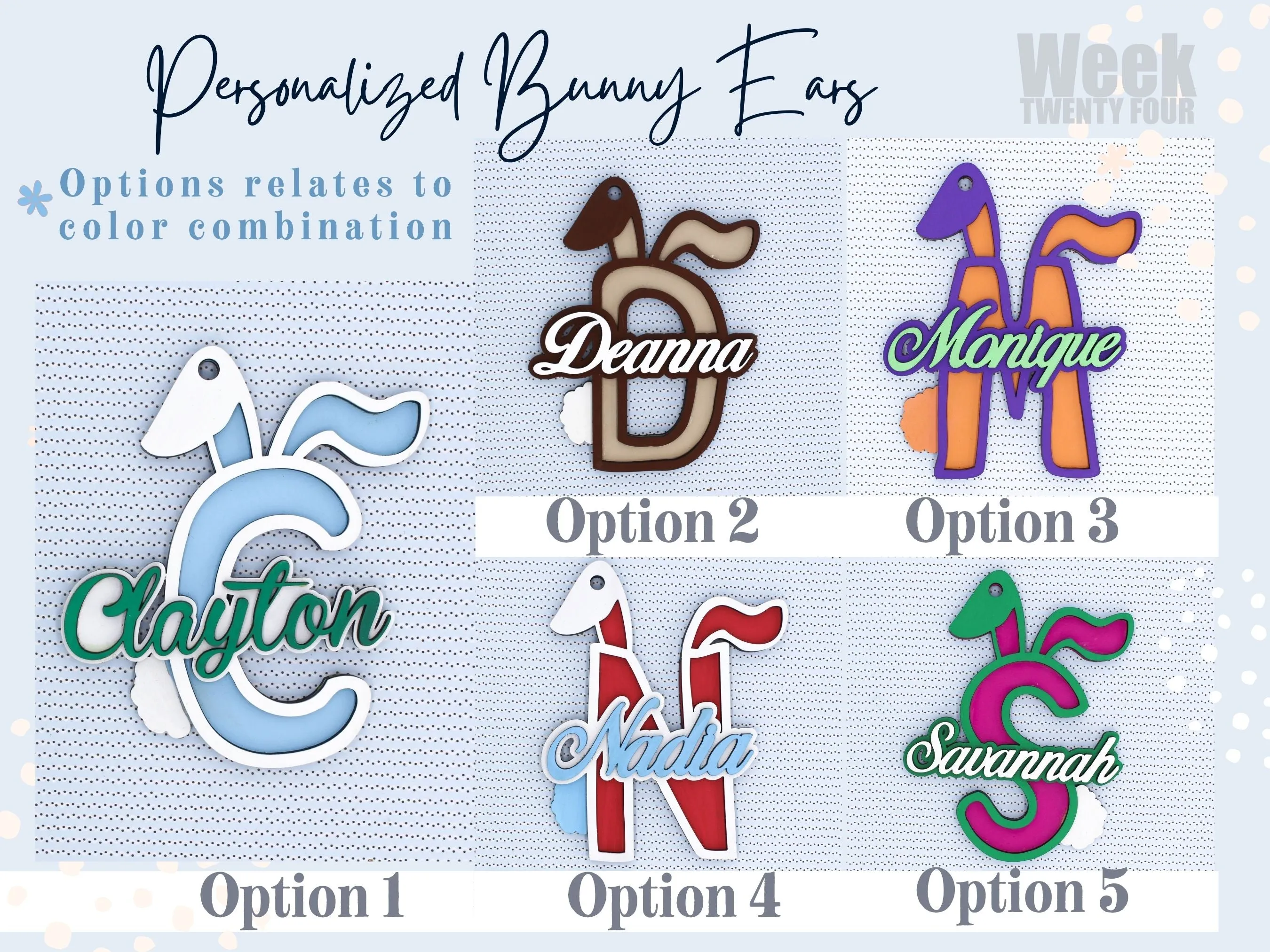 Personalized Bunny Initial Name Tag – Custom Wooden Easter Basket Tag