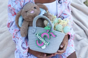 Personalized Bunny Initial Name Tag – Custom Wooden Easter Basket Tag