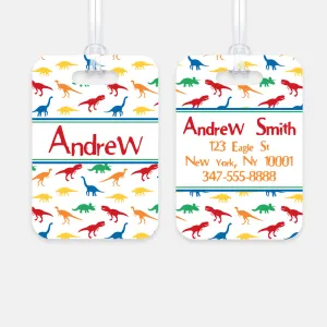 Personalized Dinosaur Luggage Tag, Kids Backpack Tag