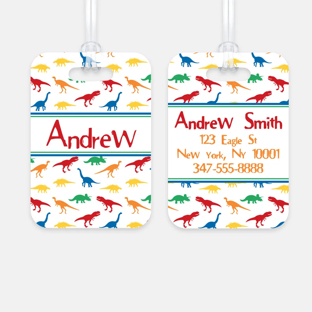 Personalized Dinosaur Luggage Tag, Kids Backpack Tag